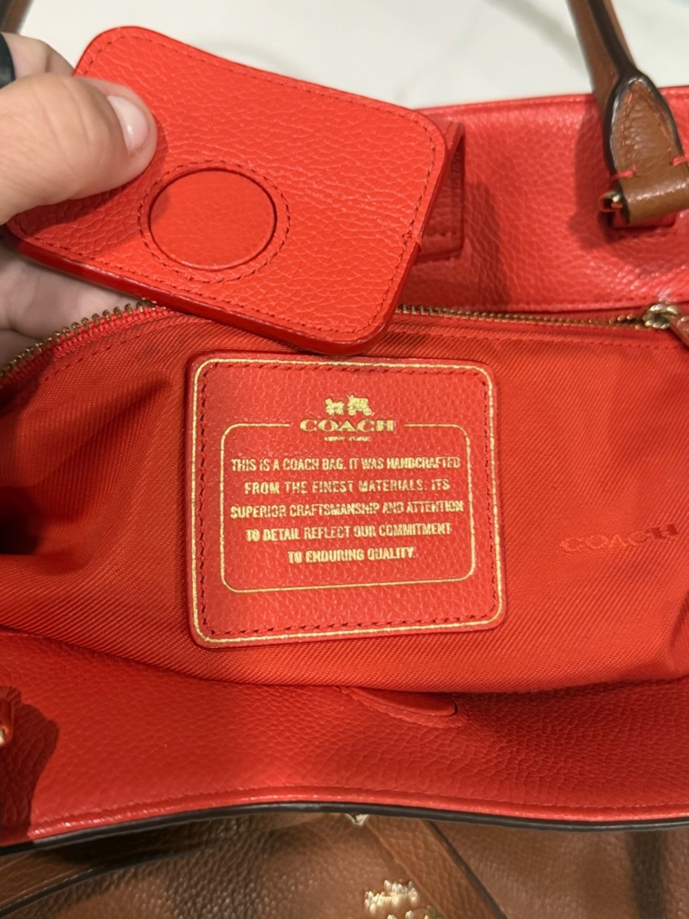 Coach Turnlock Tie Tote Saddle Brown Contrast Orange - GORGEOUS CONDITION! - Picture 2 of 15